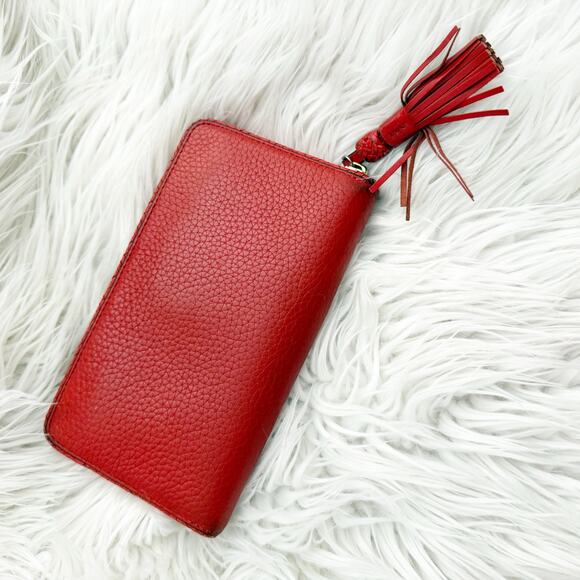 TORY BURCH | Women's Taylor Pebbled Leather Zip Around Continental Wallet Red - Picture 5 of 7